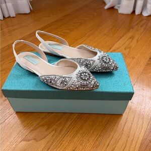 Blue by Betsey Johnson White and Silver Embellished Flats
